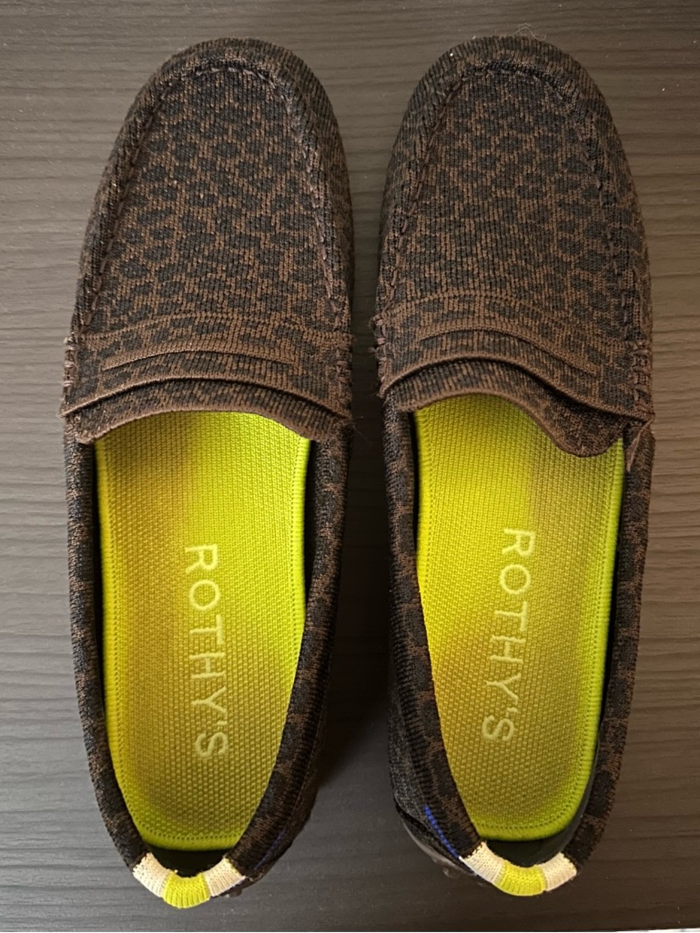 Rothy's Women’s Brown Patterned Slip-On Loafers with Yellow Insoles